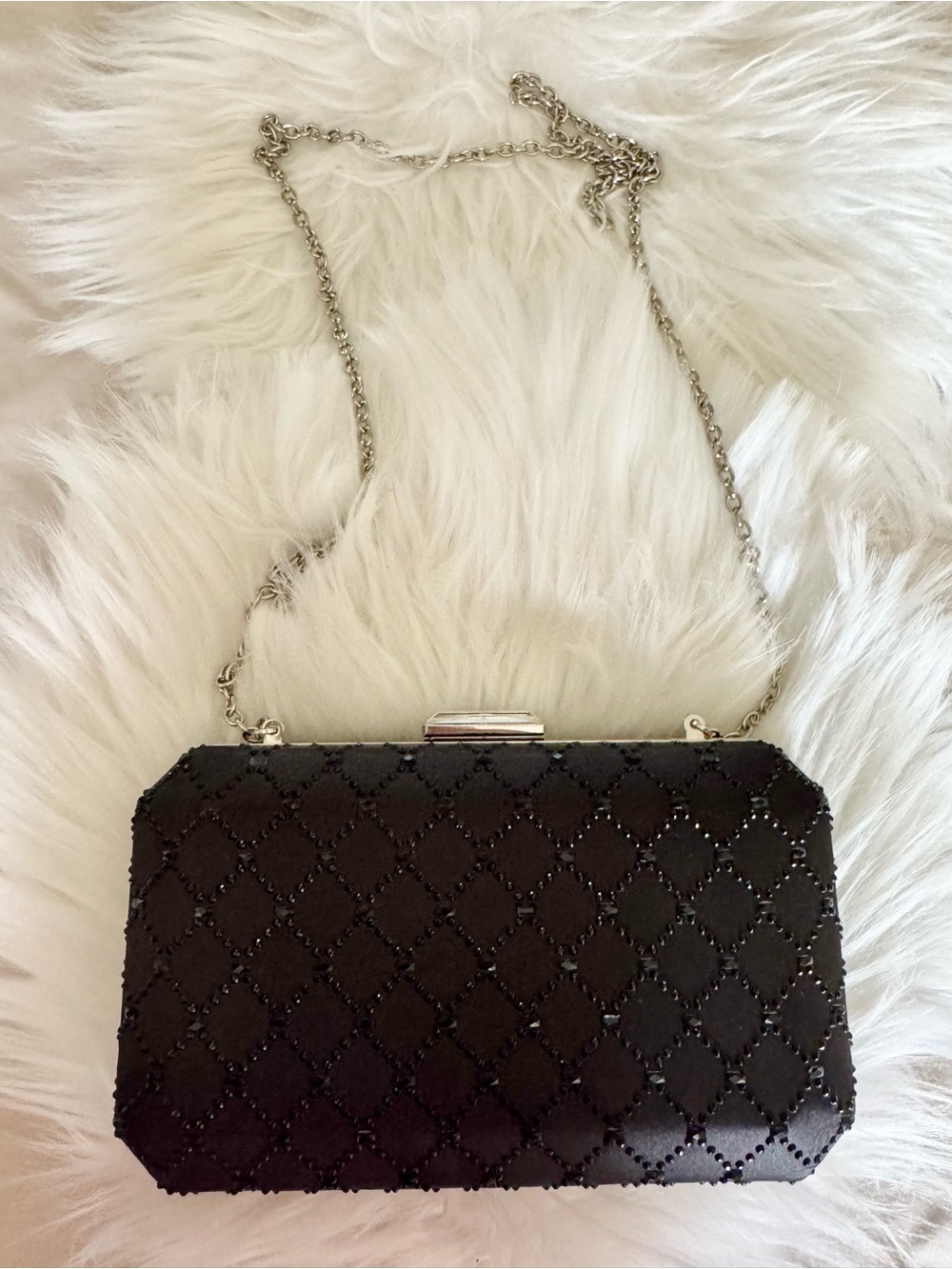 Elegant Black Evening Crystal Clutch with Chain Strap I.N.C